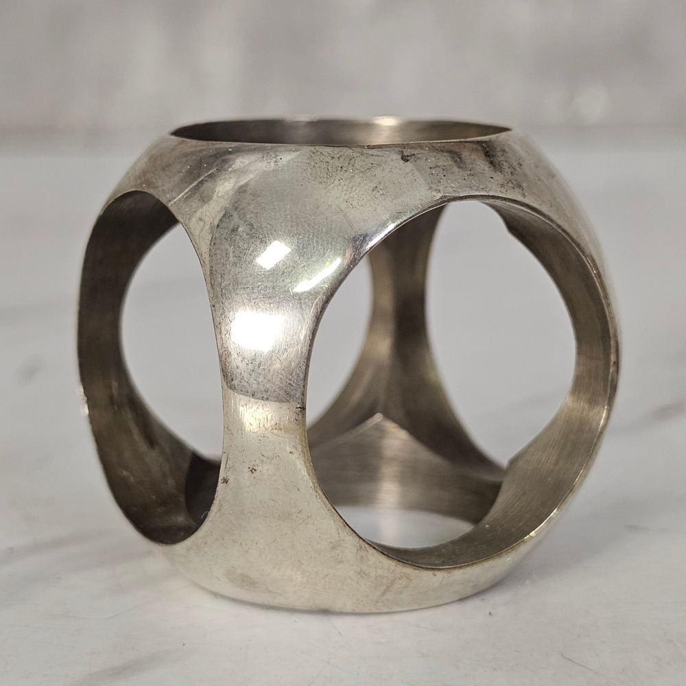Vintage Silverplated Geometric Cube Napkin Rings Set of 4 Modernist MCM Decor